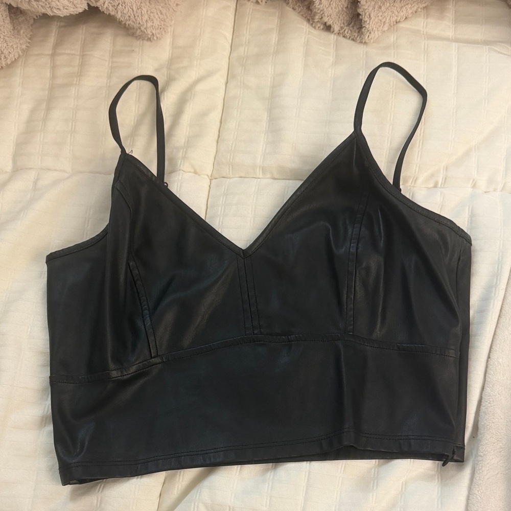 Aqua Black Faux Leather Top